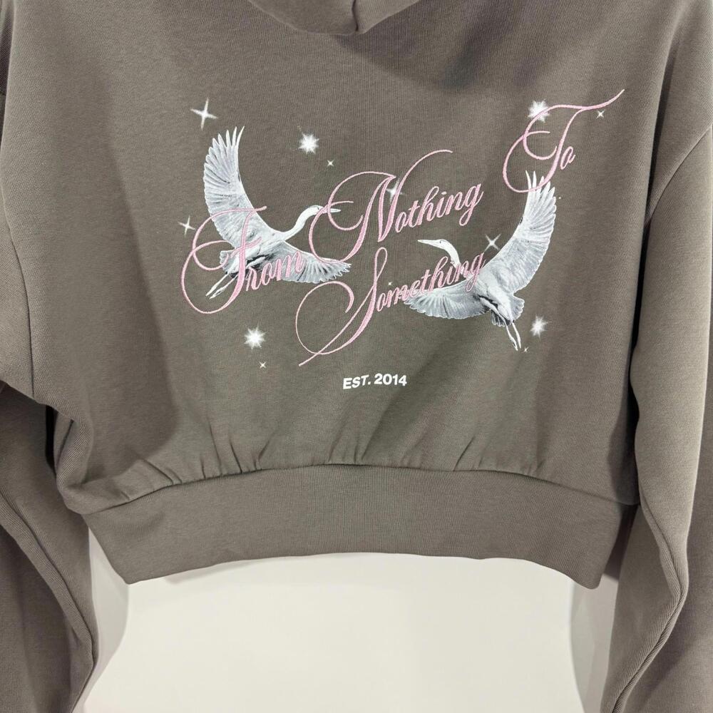 Hoodrich Women’s Size Small Gray Brown Shadow Crop BH Hoodie Sweatshirt New - Picture 11 of 13